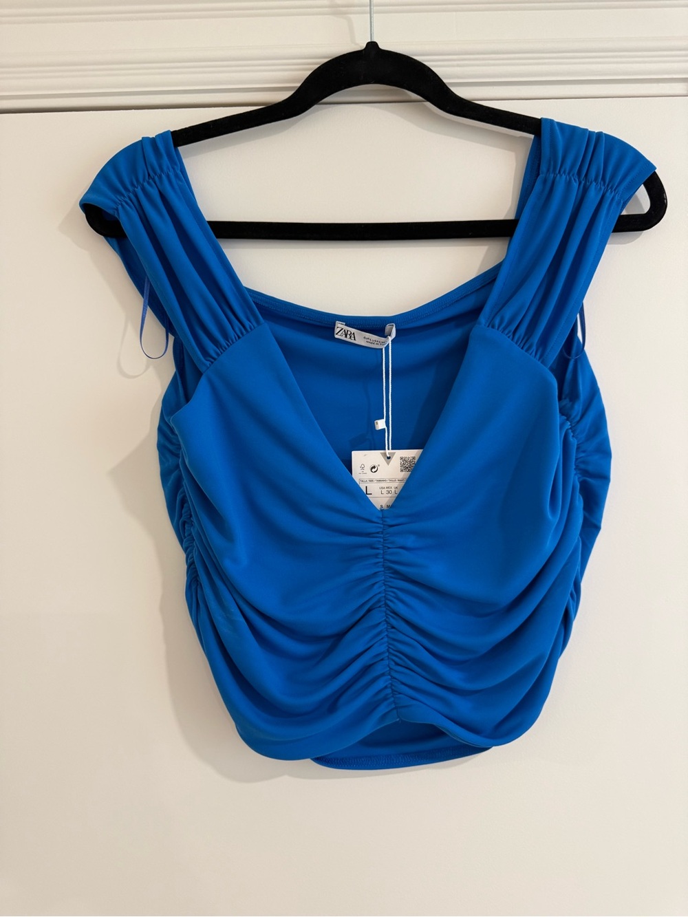 Zara Cobalt Blue Ruched V-Neck Sleeveless Top
